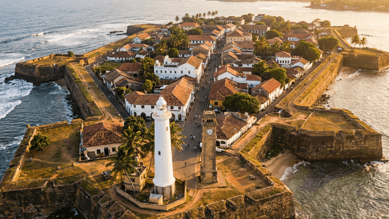 Aerial view of Galle Fort and its lighthouse